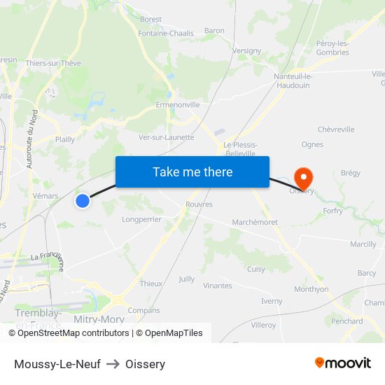 Moussy-Le-Neuf to Oissery map