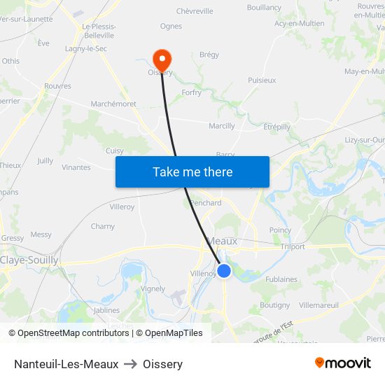 Nanteuil-Les-Meaux to Oissery map