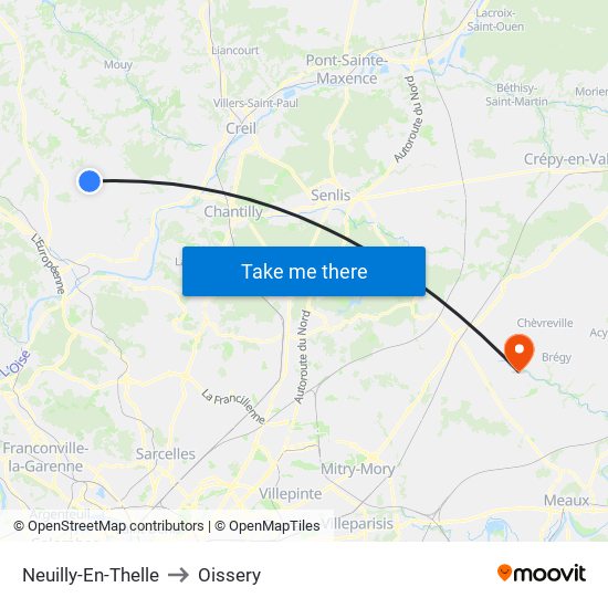 Neuilly-En-Thelle to Oissery map