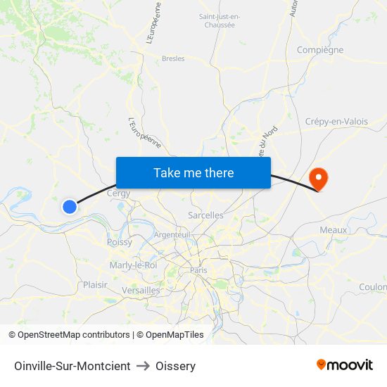 Oinville-Sur-Montcient to Oissery map