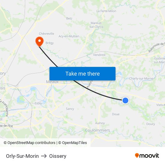 Orly-Sur-Morin to Oissery map