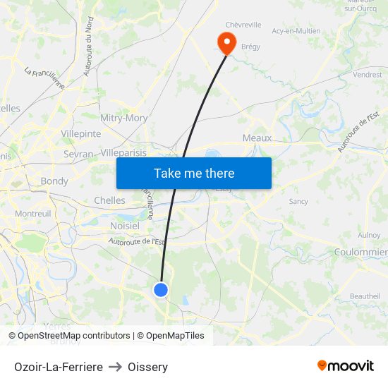 Ozoir-La-Ferriere to Oissery map