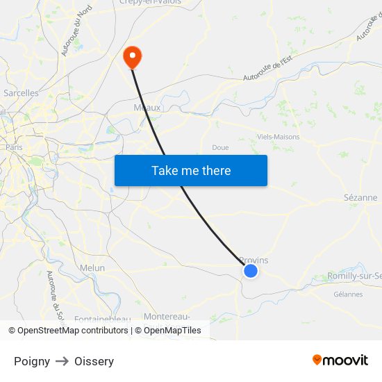 Poigny to Oissery map