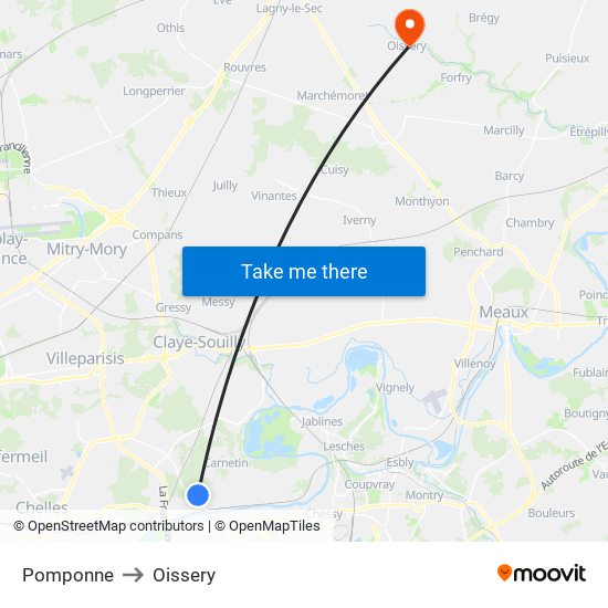 Pomponne to Oissery map