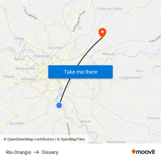 Ris-Orangis to Oissery map