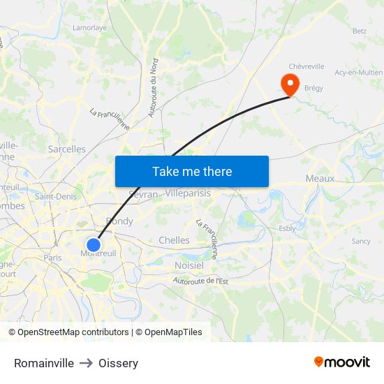 Romainville to Oissery map