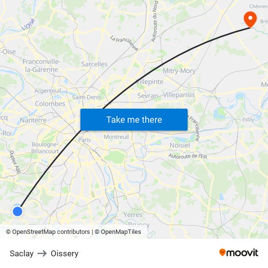 Saclay to Oissery map