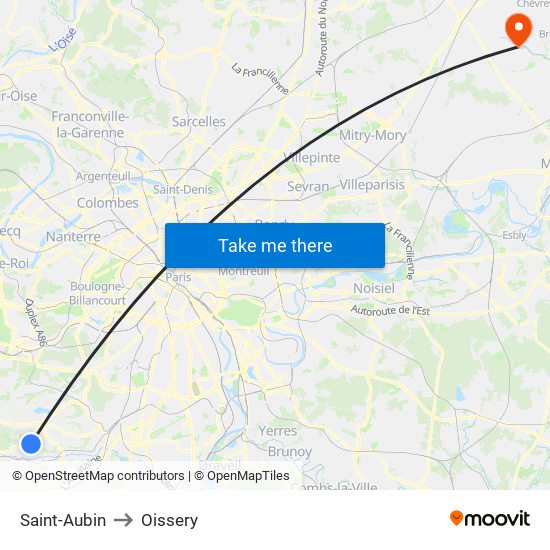 Saint-Aubin to Oissery map