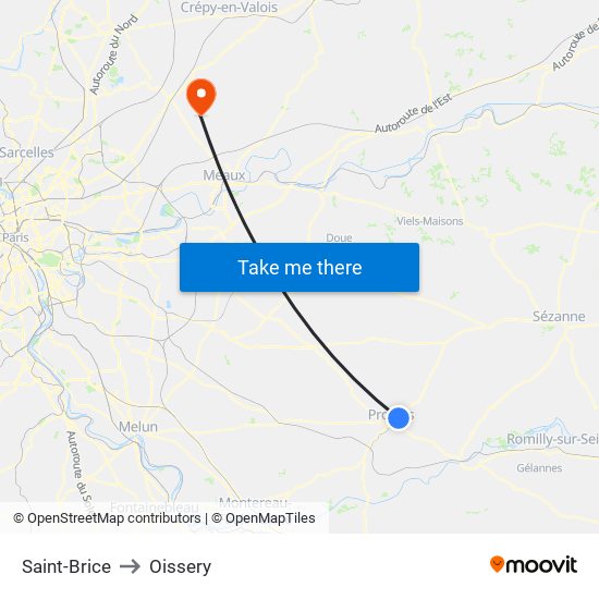 Saint-Brice to Oissery map