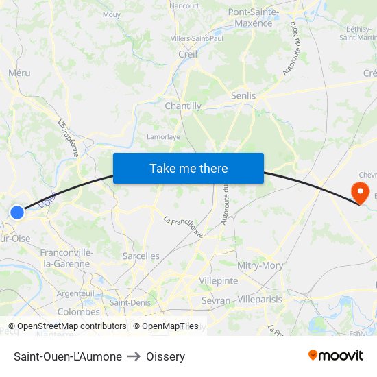 Saint-Ouen-L'Aumone to Oissery map