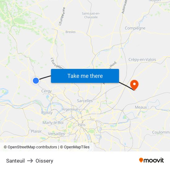 Santeuil to Oissery map
