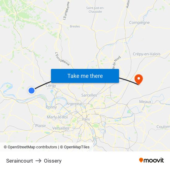 Seraincourt to Oissery map