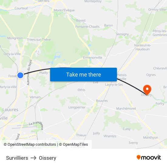 Survilliers to Oissery map