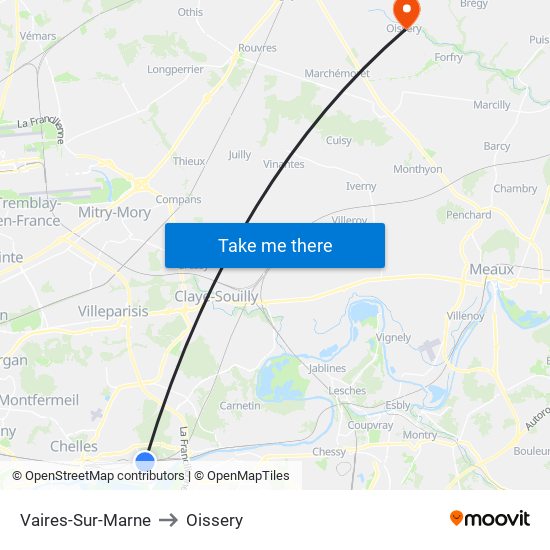 Vaires-Sur-Marne to Oissery map