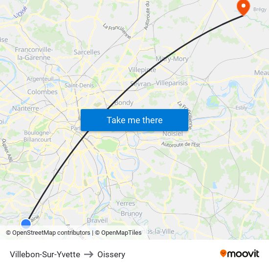 Villebon-Sur-Yvette to Oissery map
