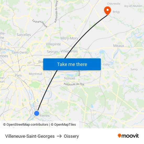 Villeneuve-Saint-Georges to Oissery map