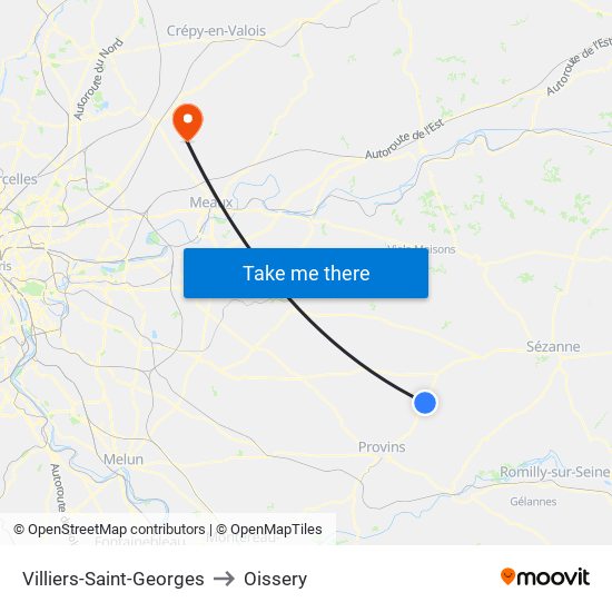 Villiers-Saint-Georges to Oissery map