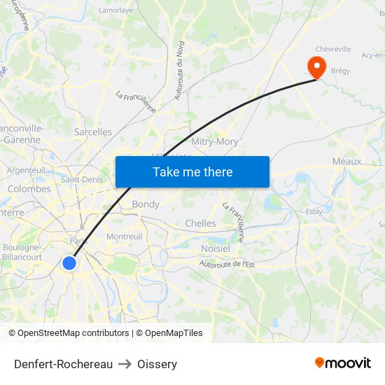 Denfert-Rochereau to Oissery map