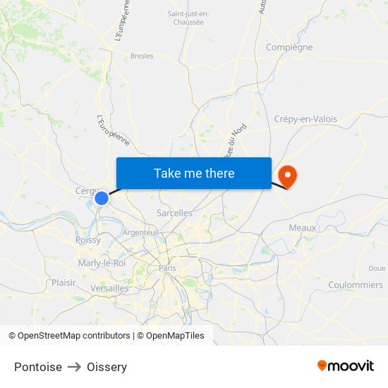 Pontoise to Oissery map