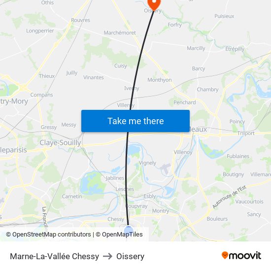 Marne-La-Vallée Chessy to Oissery map
