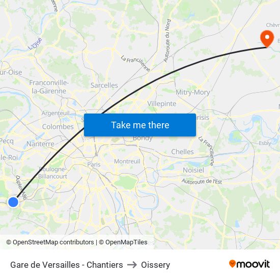 Gare de Versailles - Chantiers to Oissery map