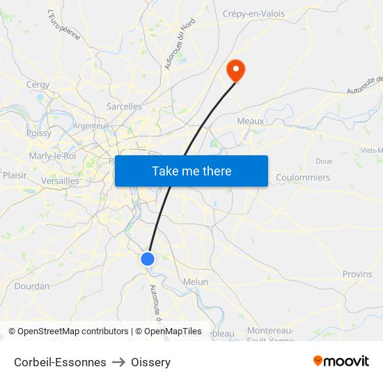 Corbeil-Essonnes to Oissery map