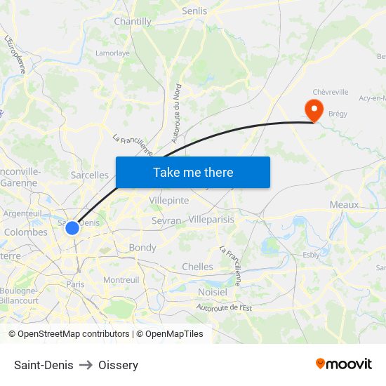 Saint-Denis to Oissery map