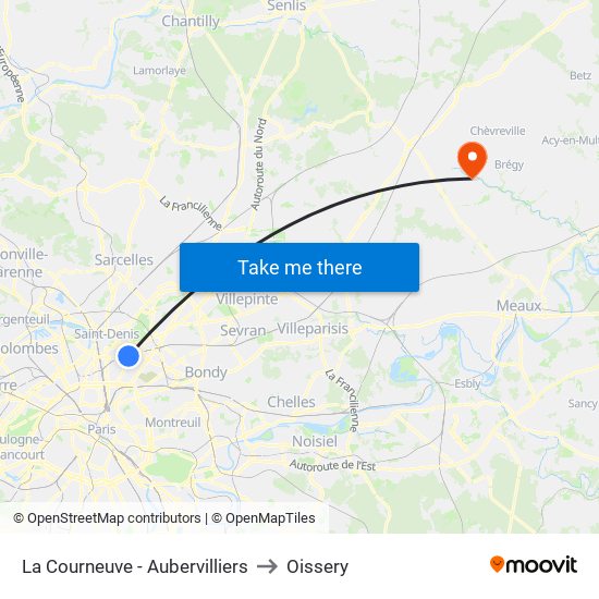 La Courneuve - Aubervilliers to Oissery map