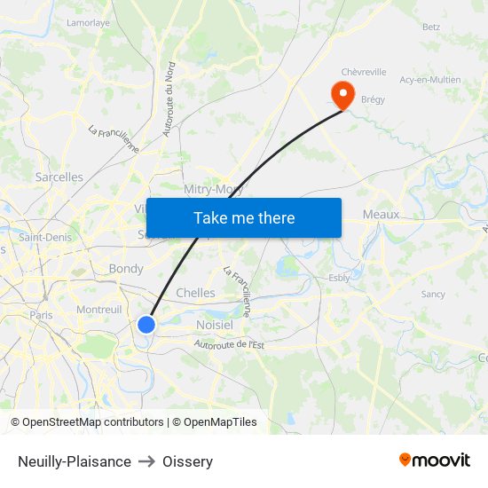 Neuilly-Plaisance to Oissery map