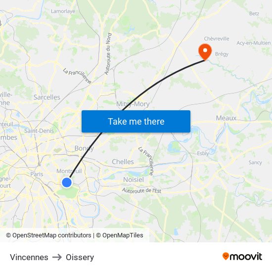 Vincennes to Oissery map