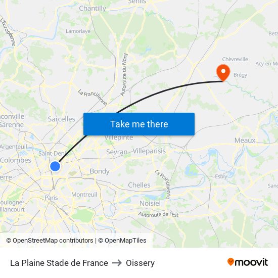 La Plaine Stade de France to Oissery map