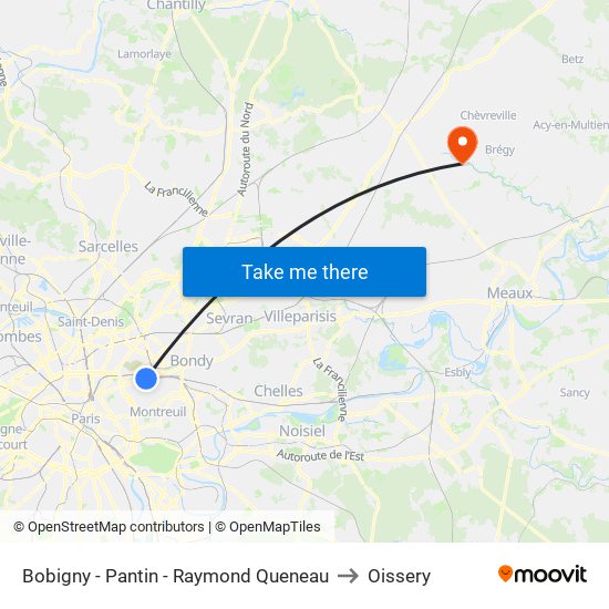 Bobigny - Pantin - Raymond Queneau to Oissery map