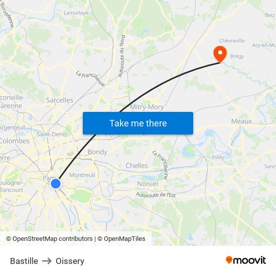 Bastille to Oissery map