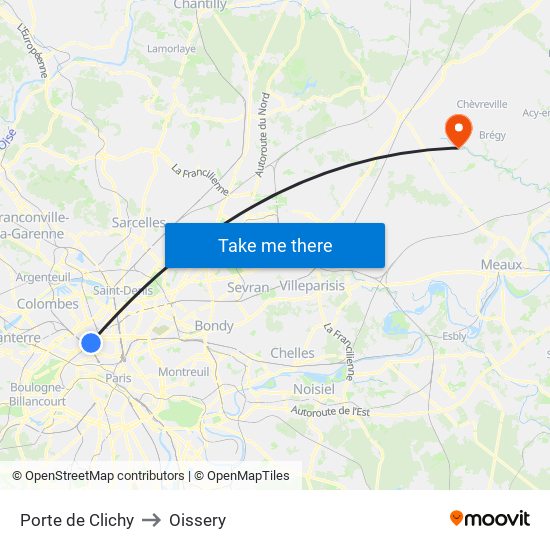 Porte de Clichy to Oissery map