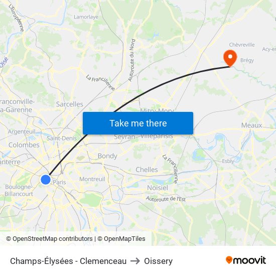 Champs-Élysées - Clemenceau to Oissery map