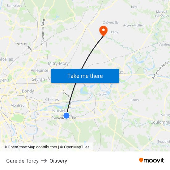 Gare de Torcy to Oissery map