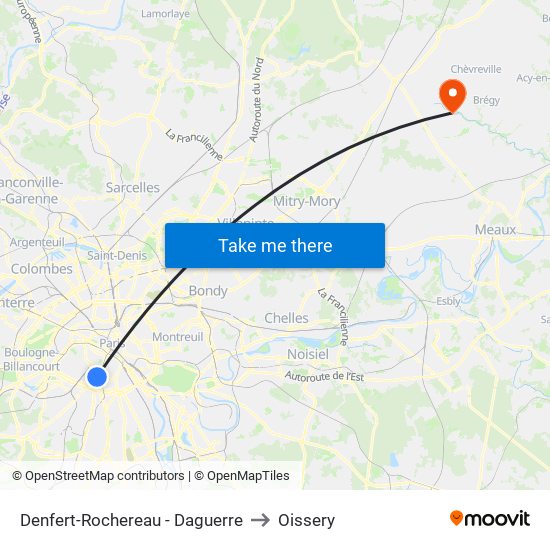 Denfert-Rochereau - Daguerre to Oissery map