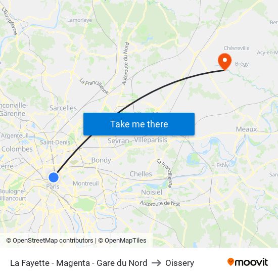 La Fayette - Magenta - Gare du Nord to Oissery map