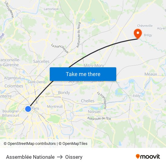 Assemblée Nationale to Oissery map