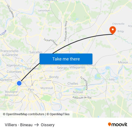 Villiers - Bineau to Oissery map