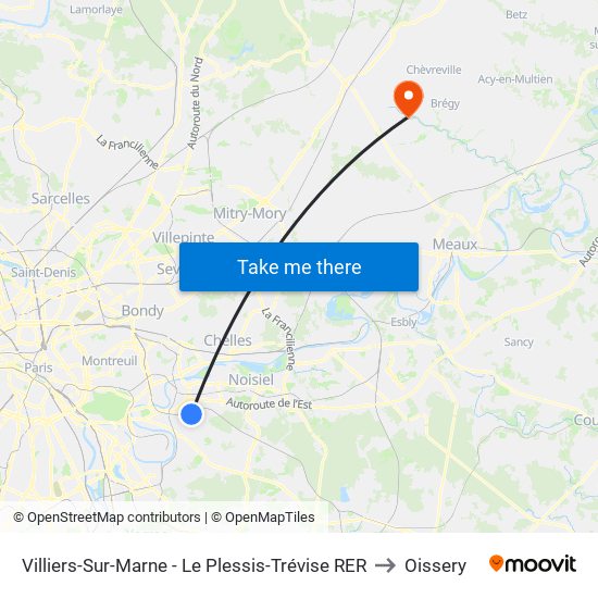 Villiers-Sur-Marne - Le Plessis-Trévise RER to Oissery map