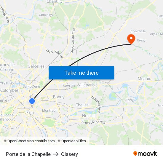 Porte de la Chapelle to Oissery map