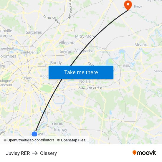 Juvisy RER to Oissery map