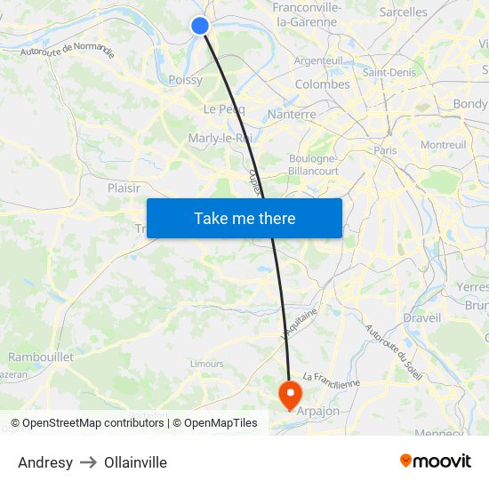 Andresy to Ollainville map