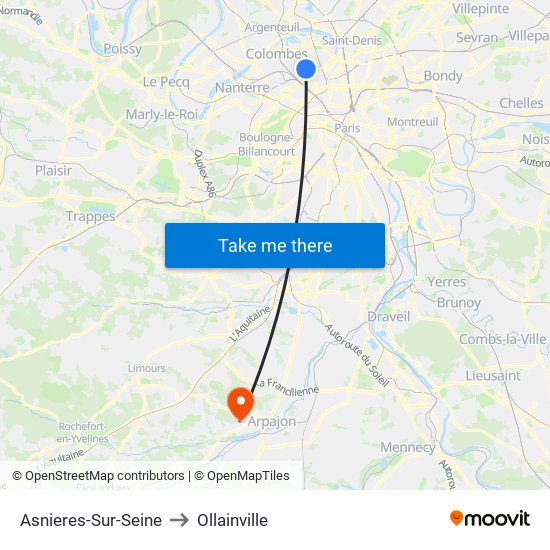 Asnieres-Sur-Seine to Ollainville map