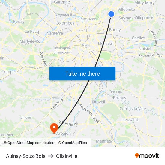 Aulnay-Sous-Bois to Ollainville map