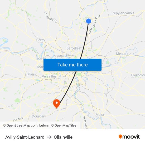 Avilly-Saint-Leonard to Ollainville map