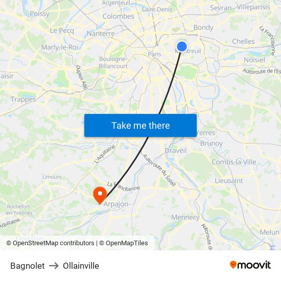 Bagnolet to Ollainville map