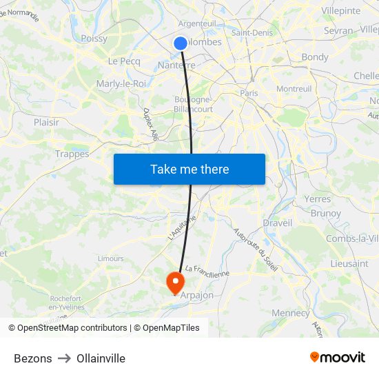 Bezons to Ollainville map
