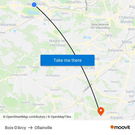 Bois-D'Arcy to Ollainville map
